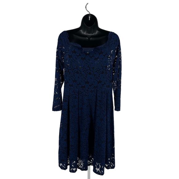 MissMay Retro Gorgeous Swing Dress WMNs XL Navy Floral Lace Long Sleeve Pleated - Picture 6 of 10